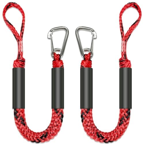 2.5 FeeT Boat Bungee Dock Lines 2PCS 316 Stainless Clip Boat Accessories Marine Grade Quickly Mooring (Red&Black, 2 1/2 Feet)