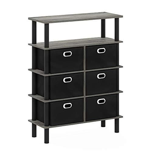 FURINNO Frans Turn-N-Tube Console Table, French Oak Grey/Black/Black