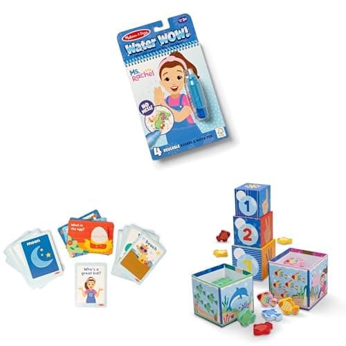 Melissa & Doug® Ms. Rachel™ Early Learning Bundle - Water Wow! Color-Reveal Pad, First Words Sensory Flashcards, and Sort & Count Stacking Blocks with Wooden Fish