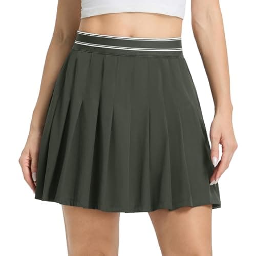 M MAELREG Pleated Golf Skirts for Women High Waisted Athletic Shorts Phone Pockets Tennis Running Workout Skirts Army Green