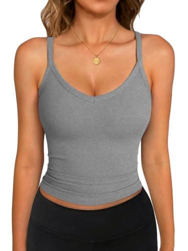 GKBK Spaghetti Strap Tank Top for Women Slim Fitted Crop Layering Cami Gray
