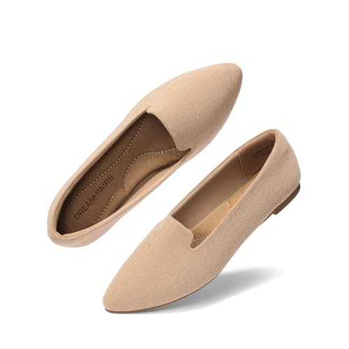 DREAM PAIRS Women's Pointed Toe Slip-On Dressy Flat Shoes Comfortable Business Casual Dress Shoes for Office Work,Size 6.5,Light Nude,DWUMSP2502