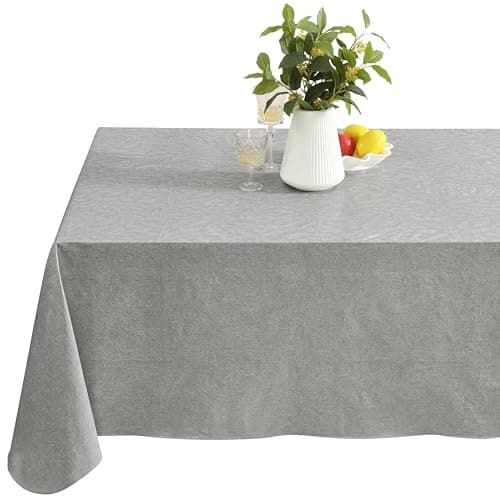 Newbridge Napa Leaf Grey Vinyl Flannel Backed Tablecloth, 52 x 52 Inch Square, Hotel Quality Waterproof Indoor Outdoor Table Cover for Kitchen, Patio, Dining, BBQ