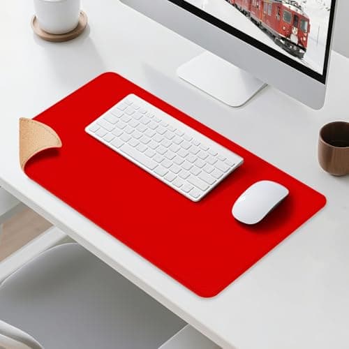 Leather Mouse Pad with Stitched Edge, Waterproof Gaming Mouse Mat for Computers, Laptop, Office & Home (red, 33"*13")