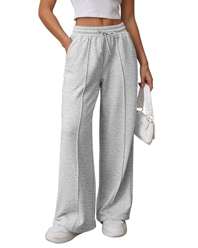 ATHMILE Womens Wide Leg Sweatpants High Waisted Baggy Teen Girl Pants Grey