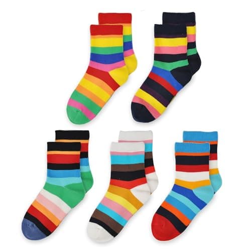 Santgoo Girls Seamless Socks Rainbow Stripes Cotton Socks Kids Casual Athletic Socks For School