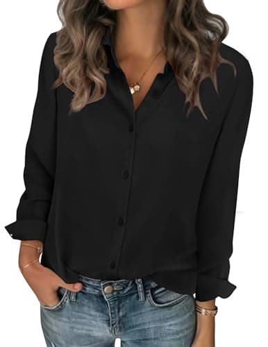 Zeagoo Women's Clothing Long Sleeve Chiffon Blouses Button Up Dressy Casual Top 2026 Spring Summer Shirts Black