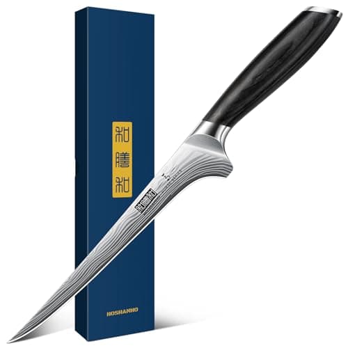 HOSHANHO Fillet Knife 7 Inch, Razor Sharp Boning Knife for Meat Poultry Chicken Cutting, Japanese High Carbon Powder Steel Fish Knives with Flexible Blade and Pakkawood Handle