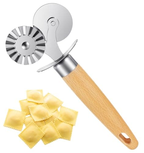 Pastry Wheel Cutter, Dual-Head Pastry Wheel with Stainless Steel Blades for Ravioli and Pasta Making (2 in 1 Design, Silver)