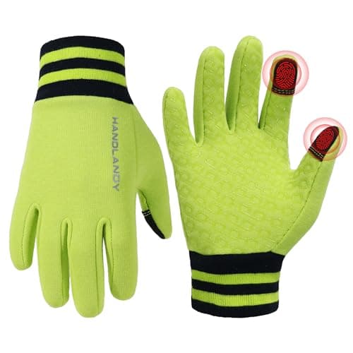 HANDALNDY Winter Riding Gloves, Touchscreen Cycling Outdoors Sports Gloves with Grip for Boys Girls (Kids Green, Kids Large)