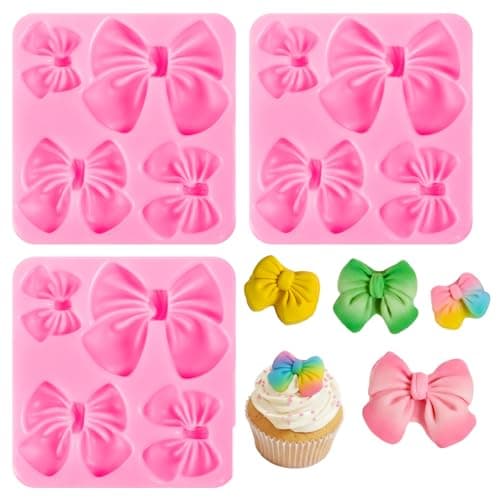 HJZHII 3 PCS Bow Chocolate Molds, Bows Silicone Fondant Molds Mini Cute Bow Silicone Chocolate Fondant Mold for Cupcake Cake Candy Dessert Baking Decoration