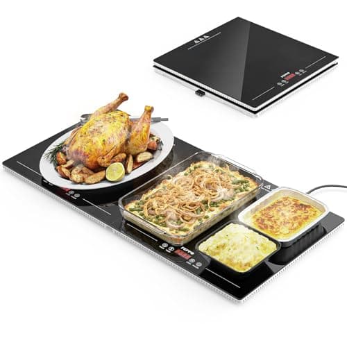 FEPPO Electric Warming Tray with Independent Temp & Timer Control, 2-in-1 Modular Food Warmer for Parties Buffet, 31"x15" Glass Surface Warming Mat for Food, Ideal for Catering & Gatherings