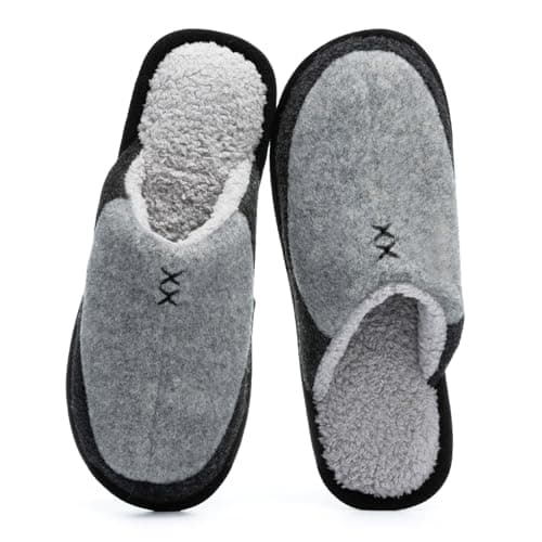 GOEWY Mens Two-Tone Scuff Slippers with Memory Foam Slip On House Shoes