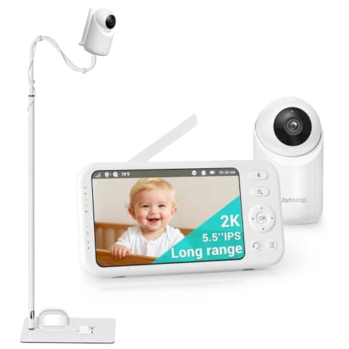 Jartoo Baby Monitor No WiFi with Floor Stand, 2K 5.5" Video Baby Monitor with Camera and Audio,AI Cry Detect 1860ft Long Range, Clear Night Vision,ANC, 2-Way Talk,White Noise,6000mAh