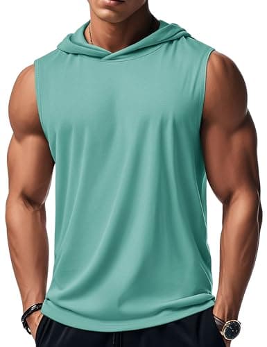 MAGCOMSEN Mens Sleeveless T Shirts Summer Tank Tops Cotton Hoodie Sweatshirt Casual Muscle Tank Shirts Grey Green,S