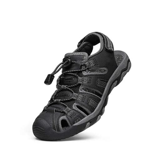 DREAM PAIRS Boys Girls Summer Outdoor Athletic Sport Sandals Walking Water Hiking Hook and Loop Adjustable Multicolor for Toddler/Little/Big Kids,Size 6 Toddler,Black/Dark/Grey,160912-K