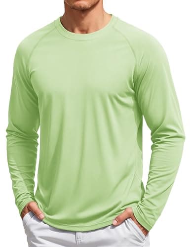 TACVASEN Men's Long Sleeve Athletic Shirts Summer UPF 50+ Quick Dry Running T-Shirt Performance Sun Protection Rash Guard Light Green S