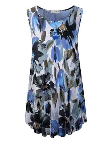 LARACE Floral Shirts for Womens Summer Tank Tops Plus Size Sleeveless Tunic Casual Flower T-Shirts Blouses(A-Blue35 M)