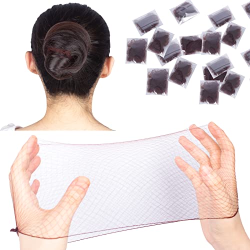 WeKen Dark Brown Hair Net 100Pcs, Individual Package 20 Inches Invisible Elastic Edge Mesh Bun Hair Nets for Food Service, Ballet Bun, Sleeping, Women and Wig