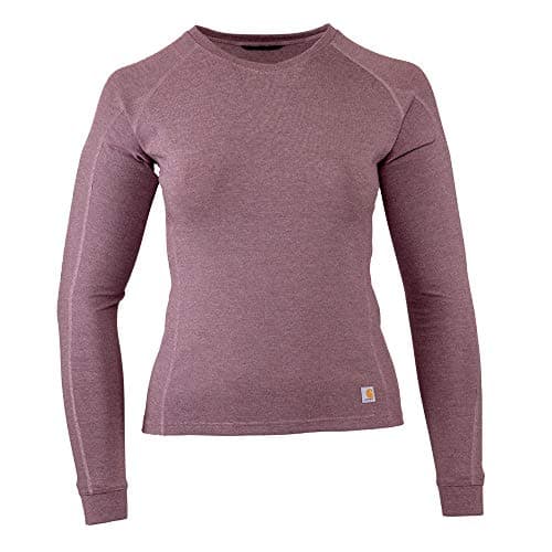 Carhartt Women's Force Heavyweight Heathered Knit Base Layer Crewneck Top, Deep Wine Heather, Large