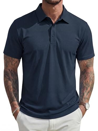 MAGCOMSEN Men's Polo Shirts Short Sleeve UPF 80+ Sun Protection Golf Polos 3 Buttons Casual Golf Shirts for Men Summer Tops Navy