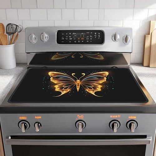 Stove Top Cover for Electric Stove,Dreamy Neon Butterfly Anti-Slip Heat Resistant Rubber Flat Top Oven Cover Mat, Dish Drying Mat 28.5'' x 20.5''