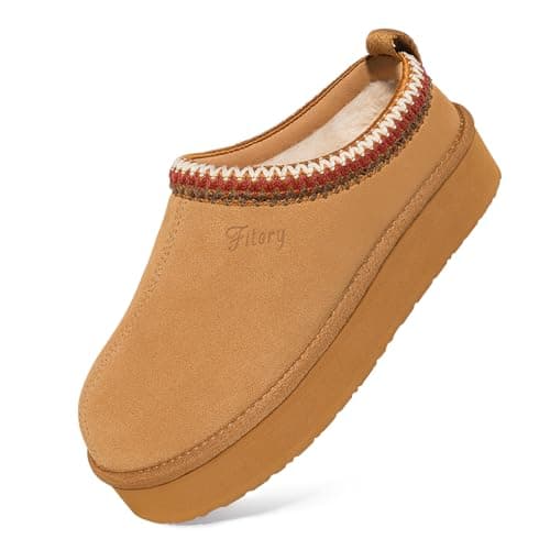 FITORY Women's Suede Slipper | Flat Short Mini Boots with Fur Fleece | Winter Casual Comfort Shoes Chocolate Brown Size 6