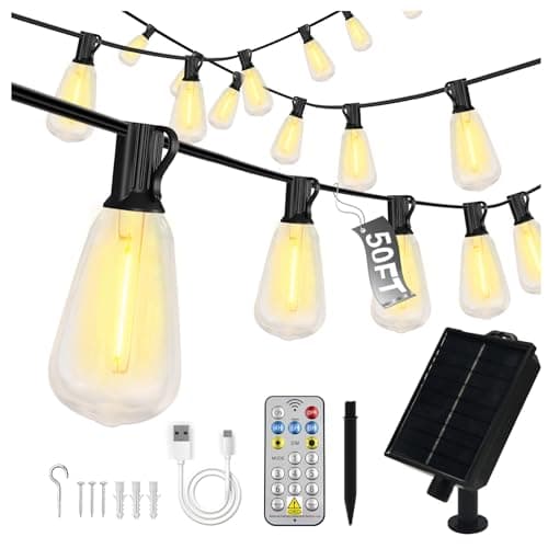 DAYBETTER 50ft Solar String Lights Outdoor Waterproof, 25 Bulbs 2700K Warm White Energy-Saving, Solar String Lights for Garden, Patio, Backyard - Perfect for Homeowners