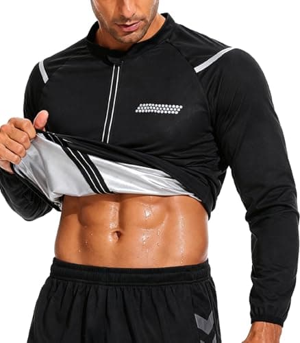 LAZAWG Sauna Suit for Men Long Sleeve Sweat Shirt Zipper Sauna Jacket Top for Gym Workout Exercise