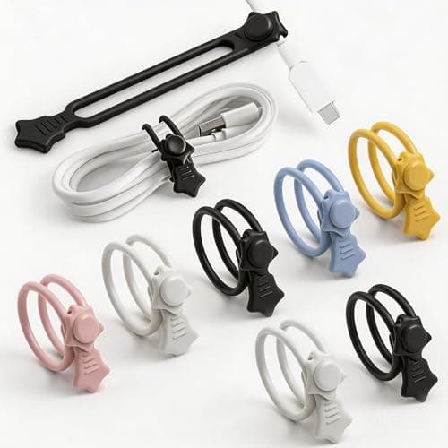 Quick Bind–Silicone Cable Ties Reusable, Cord Organizer for Charging Cables, Data Cables & Computer Wires, Multipurpose Elastic Cable Management Straps for Home,Office,Travel(16pcs,colorful)