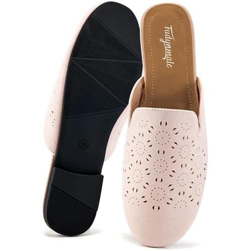 FUDYNMALC Womens Mules Flats Shoes: Casual Closed Toe Suede Backless Loafers Comfortable Dressy Slip-on Slides Footwear Pink