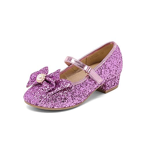 DREAM PAIRS Girls Dress Shoes Princess Shoes for Toddler Little Girl Mary Jane Low Heels Glitter Flower Party Wedding Footwear,Size 11 Little Kid,Purple,KFL218