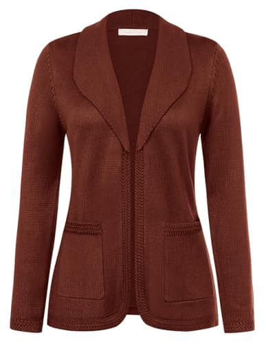 Ladies Army Green Dressy Cardigan Sweater Cardigan Blazers Shawl Collar Cardigan with Pockets(Red Brown, S)