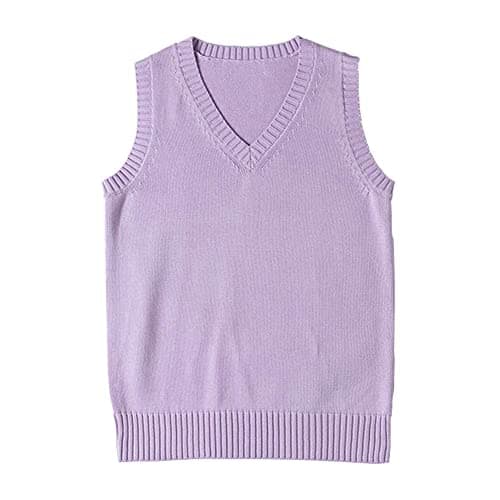 Blostirno Women’s Sweater Vest V Neck JK Uniform Kint Vests Solid Classic Sleeveless Pullover Sweaters Tops(Purple XL)