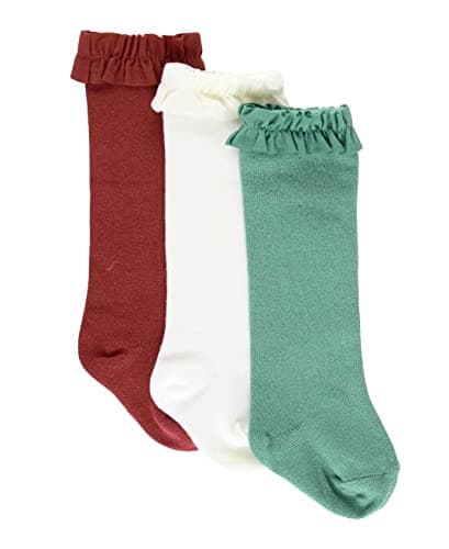 RuffleButts 3-Pack Rosewood, Ivory & Spruce Knee High Socks - 6-12m