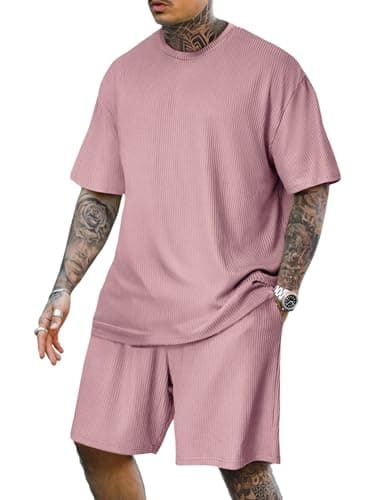 Lexiart Mens Casual 2 Piece Outfits-Short Sleeve Athletic Set Oversize T-Shirts Drawstring Tracksuit Set