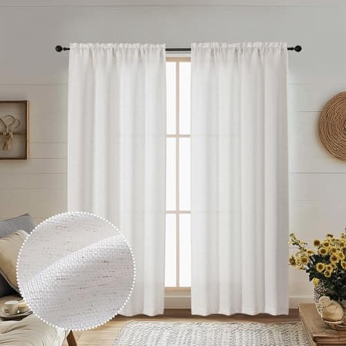 OWENIE Bob Natural Curtains 72 Inch Length 2 Panels Set for Living Room Bedroom, Light Filtering Faux Slub Textured Window Curtain Panels, Solid Airy Soft Rod Pocket French Door Drapes, 2 Pcs 40Wx72L