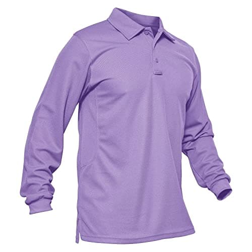 MAGCOMSEN Mens Long Sleeve Polo Shirts Casual Golf Quick Dry Summer Fall Performance Polo Light Purple