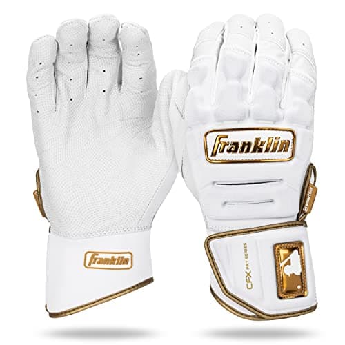 Franklin Sports MLB Batting Gloves - CFX Pro PRT Heavy Duty Protective Baseball + Softball Batting Gloves - Adult Padded Reinforced Leather - Adult Large - White + Gold