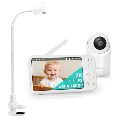 Jartoo Baby Monitor No WiFi with Mount, 2K 5.5" Video Baby Monitor with Camera and Audio,AI Cry Detect 1860ft Long Range, Clear Night Vision,ANC, 2-Way Talk,White Noise,6000mAh