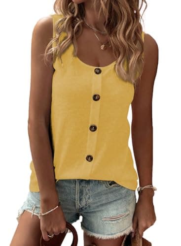 SHEWIN Women's Tank Tops Lightweight Crew Neck Solid Tank Top for Women Sleeveless Cute Summer Tops for Women Yellow Large