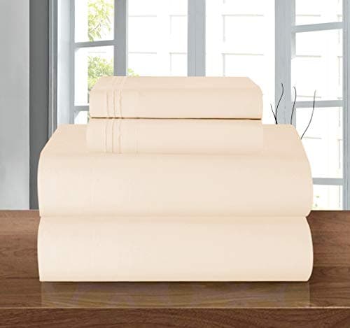 Elegant Comfort Luxury 1500 Premium Hotel Quality Microfiber 4-Piece Sheet Set - Wrinkle Resistant, All Around Elastic Fitted Sheet, Deep Pocket up to 16", Twin/Twin XL, Cream