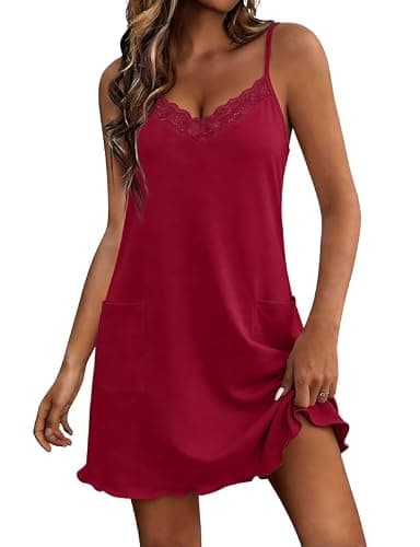 Marvmys Nightgowns for Women Night Gown Sexy Sleepwear Sleeveless Sleep Dress Racerback Soft Nighty Wine Red M