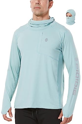 PIQIDIG Men's Sun Protection Hoodie Shirts UPF 50+ Long Sleeve Rash Guard Performance Athletic Running Hiking T-Shirt Sage Green M