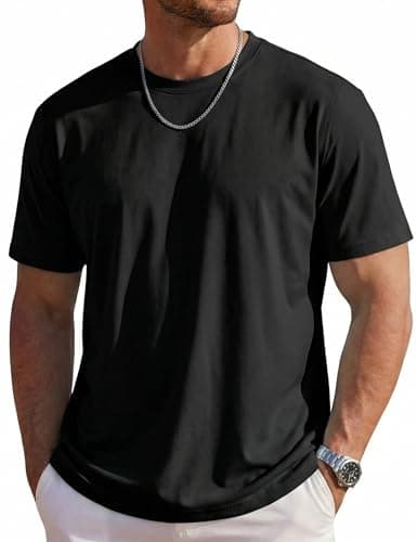 MAGCOMSEN Mens Black T-Shirts Short Sleeve UPF 80+ Sun Protection Plain Lightweight Moisture Wicking Casual Crew Neck Basic Tees M