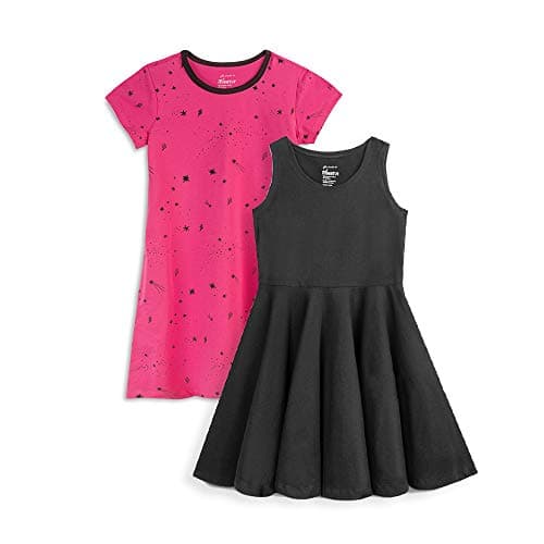 Mightly Girls' Short Sleeve & Sleeveless Dresses Pack of 2 | 95% Organic Cotton, Colorful Stylish Dress, Ideal for School, Birthday Parties, and Play, for Toddlers & Kids, Pink Confetti, 3T