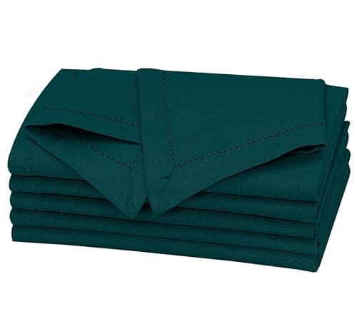 Ruvanti Premium Linen Napkins Set of 4-20x20 Inch, Classic Hemstitch, Mitered Corner Cloth Napkins - Soft, Elegant Dinner Napkins Cloth Washable for Weddings, Parties, Everyday Use - Teal