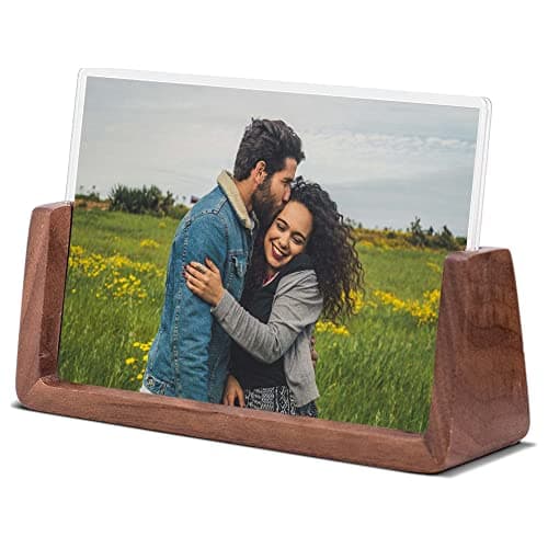 Komimaci 4x6 picture frames, Solid Rustic Wooden Photo Frames with Walnut Wood Base and High Definition Acrylic Glass Covers - for Tabletop or Desktop Display (4x6 inch, Horizontal)