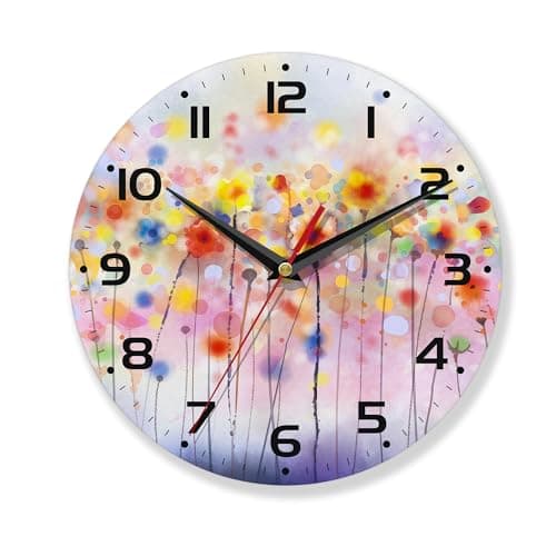 AZCXOIC Wall Clock,Colorful Floral 10 Inch Wall Clock,Summer Small Battery Operated Wall Clocks Decorative for Kitchen/Living Room/Bedroom/Bathroom/Dining Room