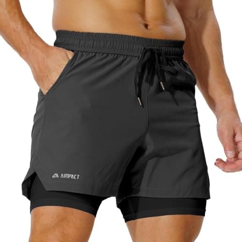 AIMPACT Men's 2-in-1 Running Shorts with Liner & Pockets, Gym & Workout